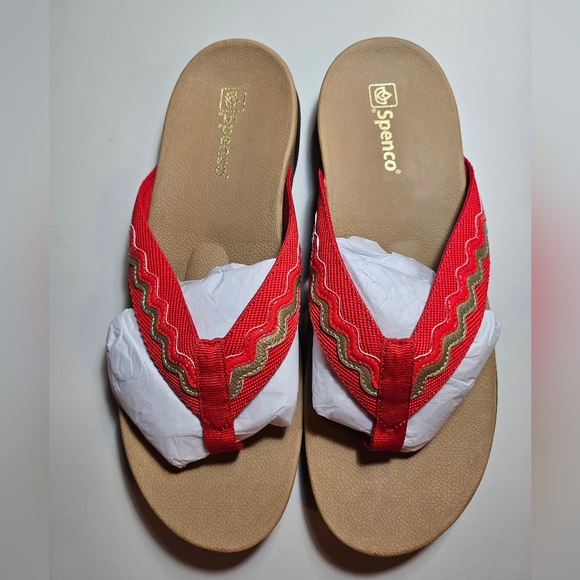 Spenco Women's Vibrant Red and Gold Sandals - Picture 1 of 5